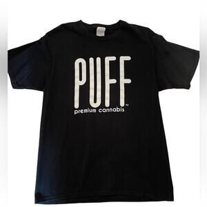 Port & Co Puff Premium Cannabis T-Shirt Men M 420 Weed Cotton Graphic Tee Black